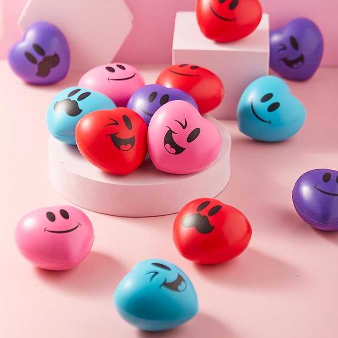 JOYIN 15 Pcs Valentines Heart Shape Stress Ball, Valentine's Day 3 inch Heart Ball Squishy Toy Exchange Gift for Kids, Stress Relief Party Favors, Holiday Reward Prizes