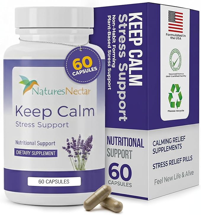 Nature's Nectar Anxiety and Stress Relief Supplements – Keep Calm Capsules with Ashwagandha, GABA, Magnesium & 5-HTP – Nervousness & Irritability Mood Supports Relaxation Lemon Balm 60 Filled Capsules