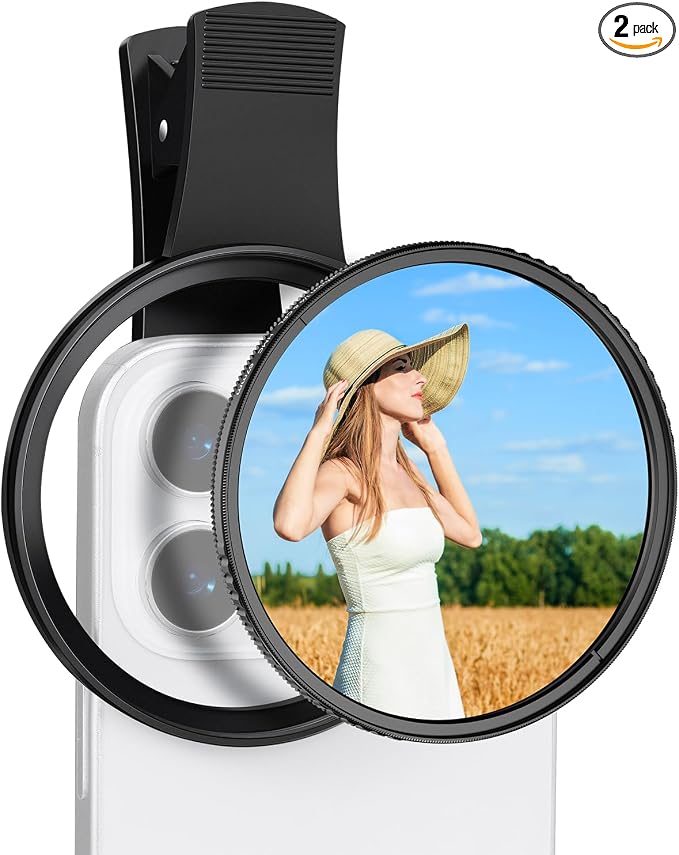 K&F CONCEPT 67mm Clip-on Black Diffusion 1/4&CPL Phone Camera Lens Filter Kit by KFCONCEPT