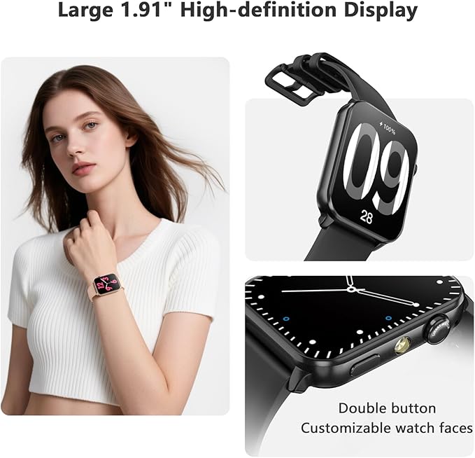 Blackview Smart Watch for Women,1.91" HD Touchscreen Fitness Watch with Flashlight, Bluetooth Notifications/Make Calls, Heart Rate/Sleep Monitor/2 Straps, Fitness Watch for Android/iPhone