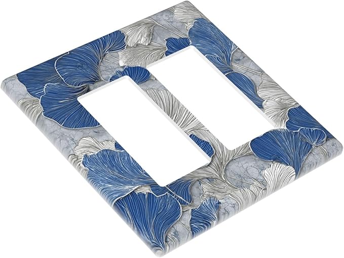 Bvtewkhz Abstract Blue Marble Plant Leaves 2 Gang Double Rocker Decorative Light Switch Covers Electrical Faceplate Switch Plates for Bathroom Kitchen Home