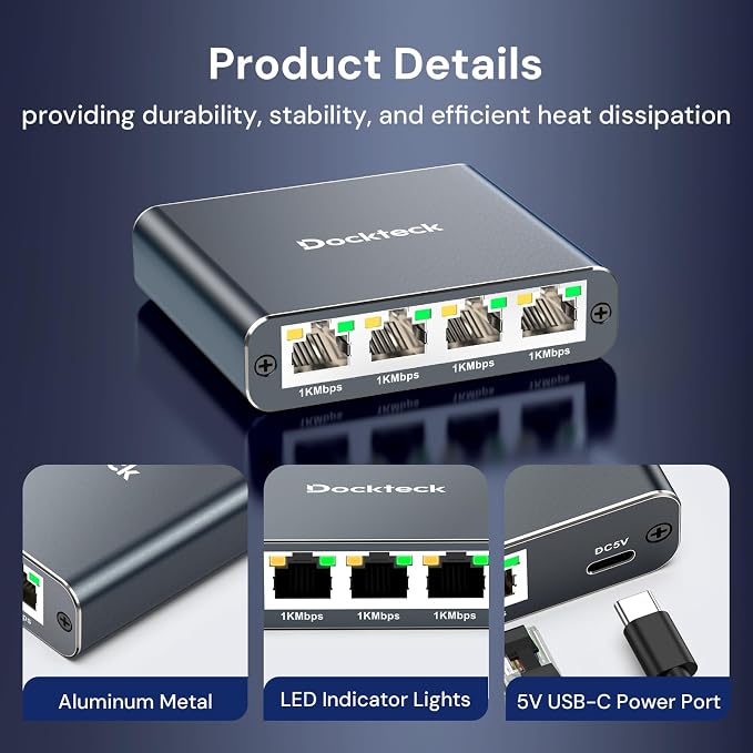 Ethernet Splitter 1 to 4 1000Mbps, Dockteck Internet Cable Splitter 1 in 4 Out - Image 6