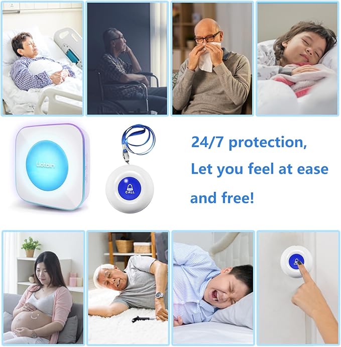LIOTOIN Caregiver Pager Wireless Call Button Call Bell Alert Button Nurse Alert System for Elderly/Patients/Disabled Call Light System 600+ft Operating Range (with Color Light Flashing Reminder) ﻿