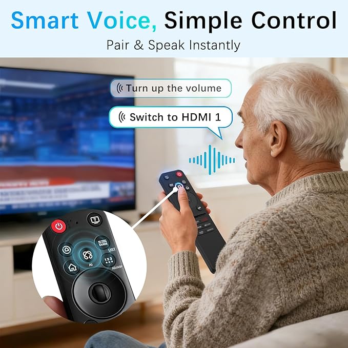 Replacement Magic Remote for LG Smart TV 2025 with Red Silicone Cover – Compatible with LG OLED G5 C5 B5, QNED 92A 85A 80A – AI Voice, Pointer, Scroll, Air Mouse – Quick Pairing & Durable Design