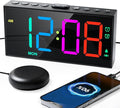 Loud Alarm Clock for Heavy Sleepers,RGB Vibrating Alarm Clock with Bed Shaker,3-level Vibrator,Dual Alarms,Weekday/Weekend,Dimmer,Volume,USB Phone Charger,Snooze,Plug in Clock with Memory Function