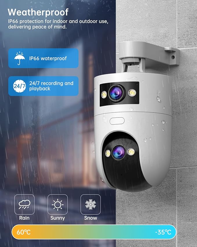 2K Indoor Cameras for Home Security, Dual-Lens Security Camera 360° PTZ for Baby Monitor Pet Cam, Built-in Spotlight, Night Vision, Motion Detection, 2-Way Audio, 2.4GHz & 5GHz WiFi, Works w/Alexa