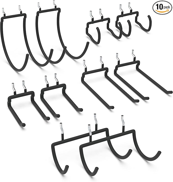 HUHOLE Pegboard Drill Holder, Peg Board Utility Hooks, 10 Pack Heavy Duty Peg Board Tool Holder for Power Tools, Drill, Hammer, Cord, Fit for 1/4" Pegboard | Heavy Duty, for Power Tools, Drill, Hammer, Cord
