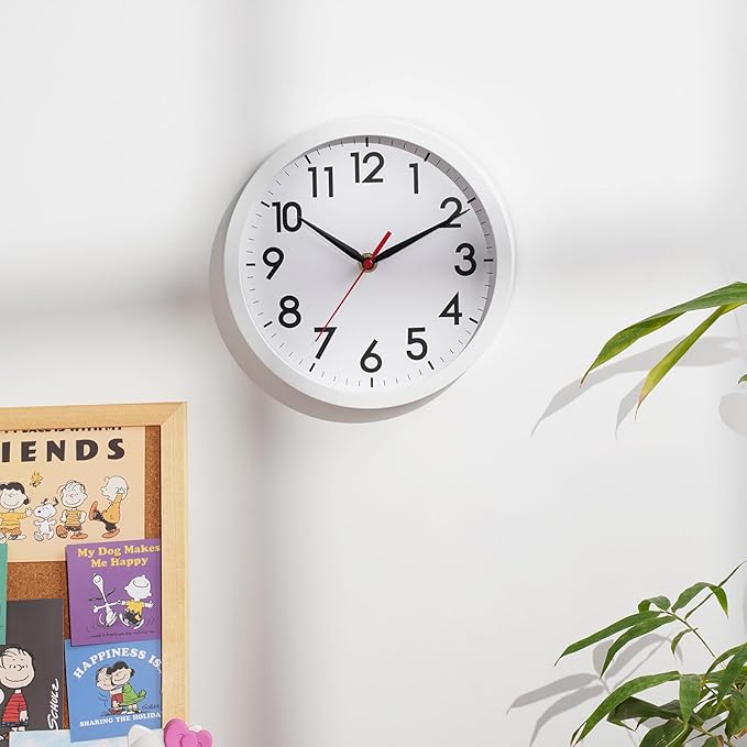 AKCISOT Wall Clock, Modern Small Wall Clocks Battery Operated 8 Inch, Silent Non-Ticking Analog Classic for Office, Home, Bathroom, Kitchen, Bedroom, School(White)