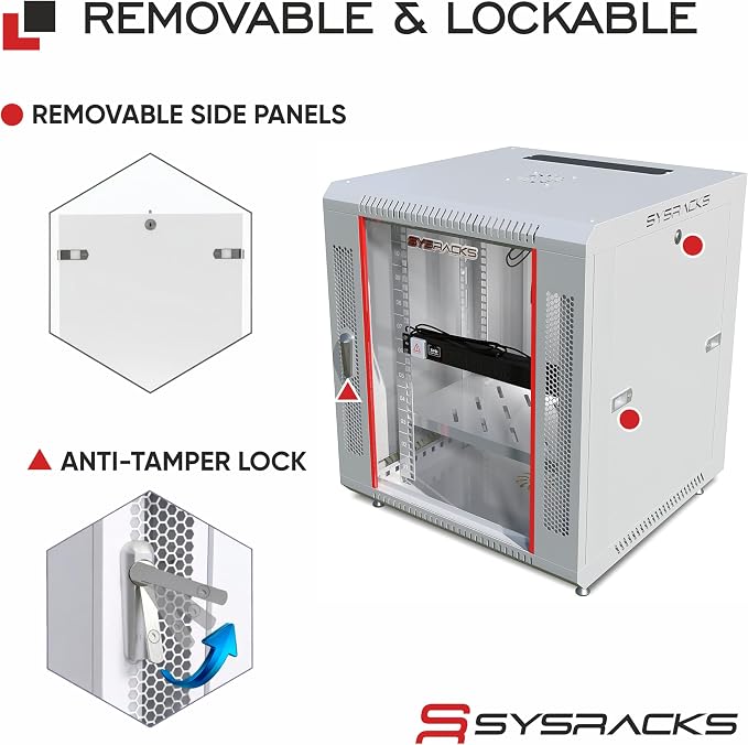12U Wall Mount Server Rack Cabinet – 19" Network Rack Enclosure, PDU & Shelf - Image 5
