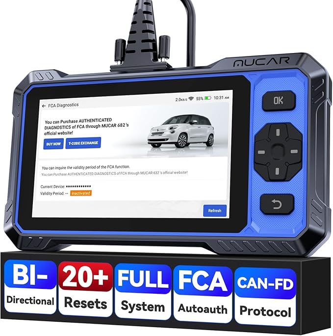 OBD2 Scanner, MUCAR 682 AI-Assisted Car Diagnostic Tool, Automotive Bidirectional Scan Tool, Full Systems Car Diagnostic Scanner, Scanner for Car with 20+ Reset, CAN FD & FCA SGW, Lifetime Update
