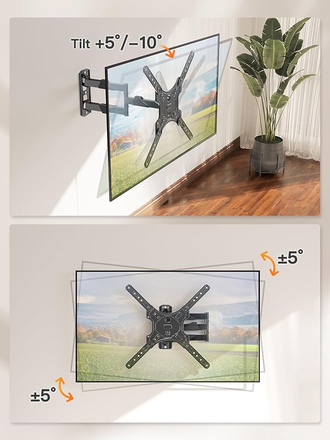 ELIVED TV Wall Mount for Most 26-60 Inch TVs, Swivel and Tilt Full Motion TV Mount with Single Stud Perfect Center Design, Wall Mount Bracket Max VESA 400x400mm, Corner Mount Holds up to 77 lbs.