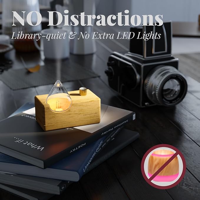 Waterdrop Glass Essential Oil Diffuser with Handmade Wood Base for Aromatherapy, Waterless Scent Diffuser for Yoga Home Office, Portable & Cordless Oil Nebulizer with LED & Timer, Valentine's Day gift