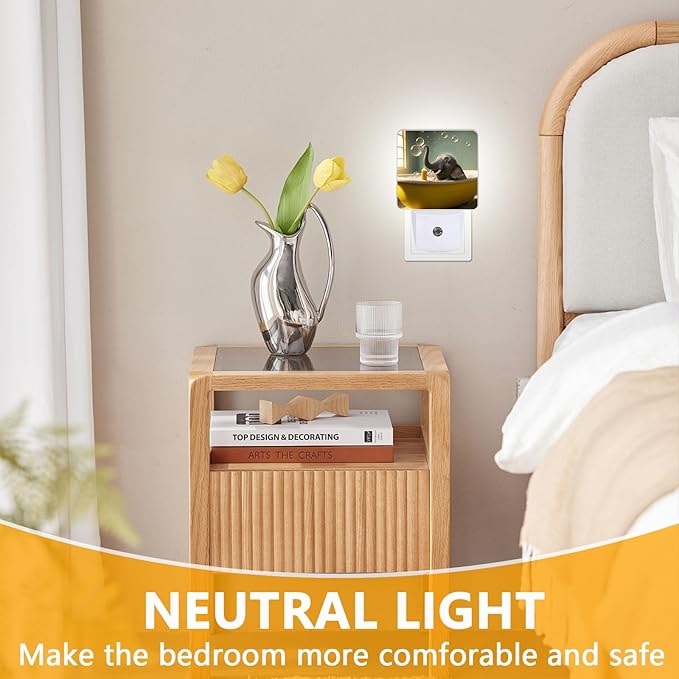 GANTINIR Cute Elephant Take a Bath Night Light, Plug-into African Animal Nightlight White LED Lamp, Energy Efficient Decor Desk Lamp for Bedroom Hallway Stairs Bathroom
