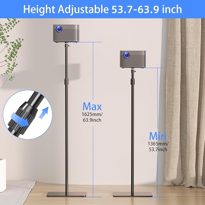 suptek Exdentable 63.9" Projector Stand 360°Swivel, Height Adjustable 53.7-63.9inch, Mini Projector Mount Bracket, Compatible with Home Office Video Vlog DVR Camera, PR001FL