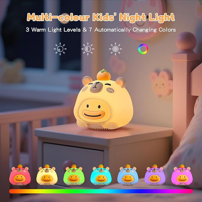 Baby Sound Machine, 20 Soothing Sounds White Nosie for Sleeping, Rechargeable Night Light with Speaker, 3 Brightness Levels Remote and Tap Control, Nursey Lamp for Baby, Kids Bed Room (Capybala)