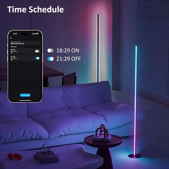Eastfine Corner Floor Lamp, RGBWW IC Corner Lamp with APP and Remote Control, LED Floor Light with 16 Million DIY Colors, Color Changing Ambient Light for Living Room, Bedroom, Gaming Room