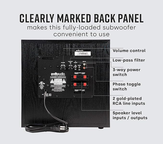 Polk Audio PSW10 10" Powered Subwoofer Home Audio – Power Port Tech, Up to 100 Watts, Big Bass in Compact Design, Easy Setup with Home Theater, Timbre-Matched with Monitor & T-Series Polk Speakers