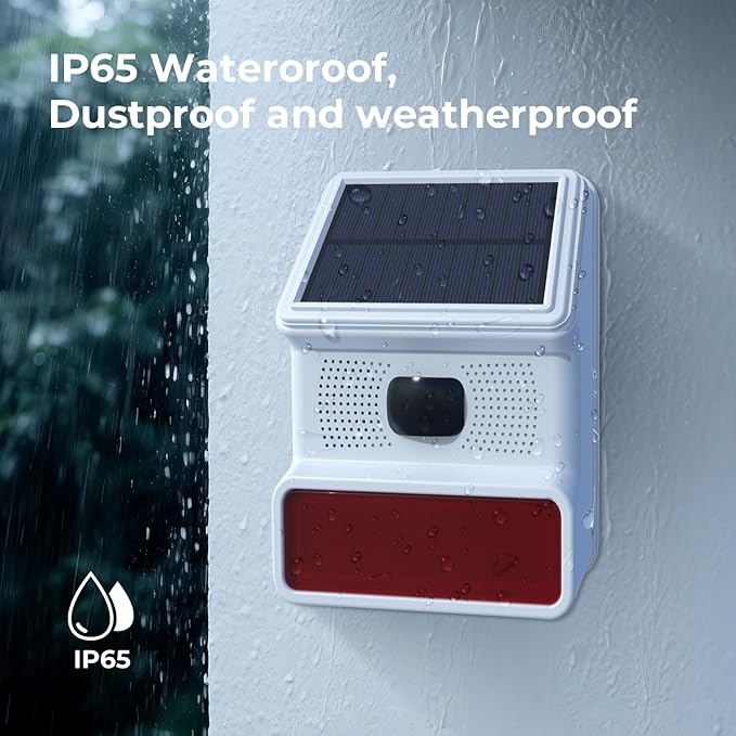 Hapippofa Solar Wireless Motion Sensor Alarm,Driveway Alarm Outdoor Waterproof Alert 120 dB Siren Sound Security System for House Yard Farm