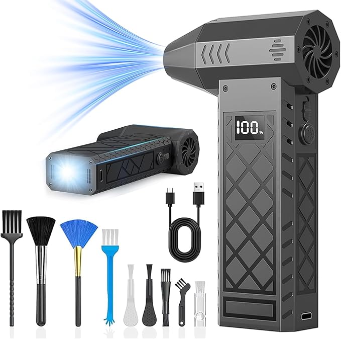 Earglow Compressed Air Duster, 180000RPM Powerful Mini Electric Dust Blower, Rechargeable Dust Fan with Fast Charging, 4-Gear Adjustable Air Blower for Computer/House/Outdoor/Car, Gifts for Men