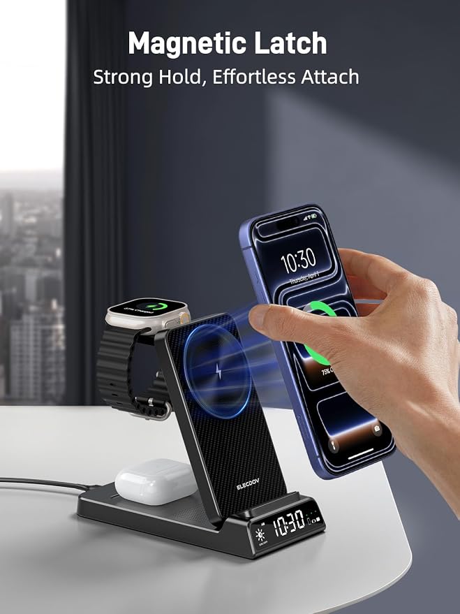 3 in 1 Charging Station for Apple, ELECDOV Magnetic Charger for iPhone - Image 2