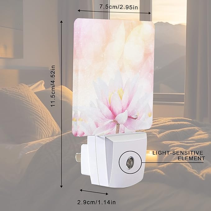 Smoaffly Pink Water Lily Lotus Night Light Plug-in LED Nightlights Auto Sensor Night Lamp Dusk-to-Dawn Lamp Home Decor for Nursery Children Girls Boys