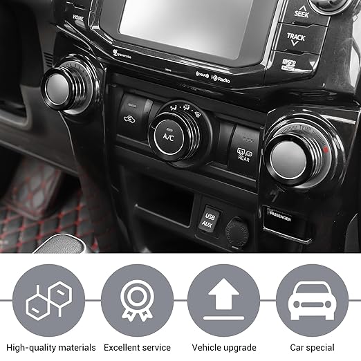 JeCar Air Conditioner Button Trim Cover Aluminum Alloy Knob Cover Fit for Toyota 4Runner 2010-2023, Black