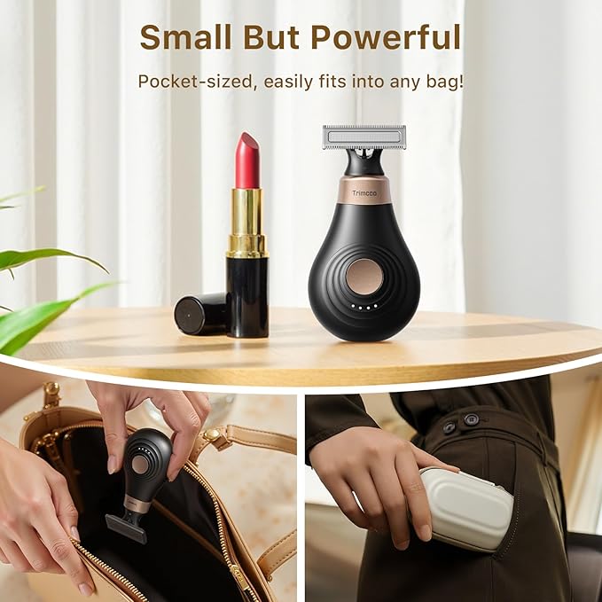 Trimcoo 2026 New Bikini Trimmer for Women - Small But Powerful Electric Razors, Intimate Pubic Hair/Lady Facial Painless Removal, USB-C Cordless Body Shaver for Trip, Replaceable Wet/Dry Blade, Black