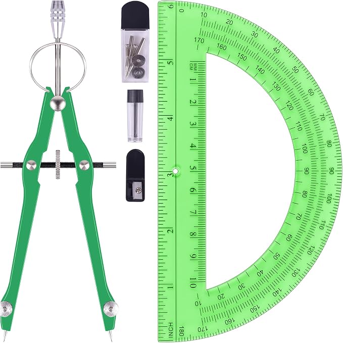 Unjoo Compass and Protractor Set, Professional Drawing Compass Tool, Metal by Unjoo