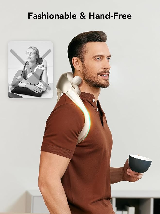 SKG Neck Massager for Pain Relief Deep Tissue Shiatsu Neck and Shoulder Cordless Neck Massager with Heat Gifts for Men and Women Dad Mom Grandpa H7 Ultra Beige
