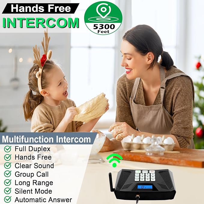 SANZUCO Intercoms Wireless for Home Upgraded, 5300ft Full Duplex Intercom Hands-Free, 2-Way Real-Time Intercom System with Group Call & Auto Answer for House/Office (2 Pack, Black)
