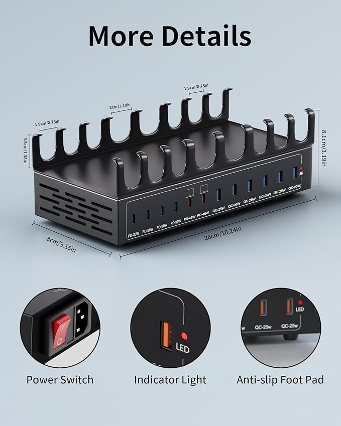 360W Charging Station for Multiple Devices, 12-Port USB C Charging Station with Dual 45W PD PPS Port, Multi Device Fast Charger Dock for MacBook Pro Laptop, iPhone, iPad, Tablet, Android Cell Phone