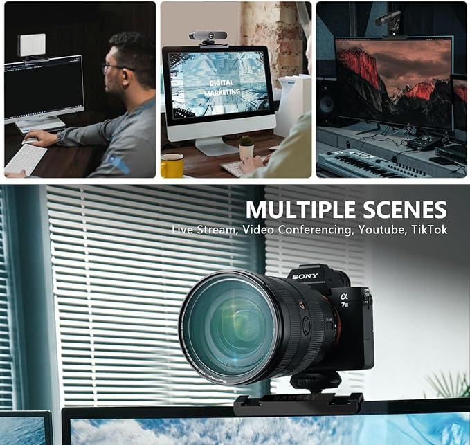 RAUBAY 【CM01】 Monitor Top Camera Mount Clamp, Hanging Webcam Stand with 1/4" Screw, Suitable for Flat-Screen Monitors, for Live Stream, Video Conferencing, YouTube, TikTok, etc.