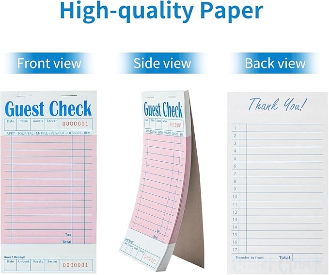 4 Pack Pink Guest Checks Books for Servers Server Note Pads, Waiter Checkbook, Waitress Notepad for Restaurants, Paper Checks 50 Sheets/Pack, 200 Total Tickets