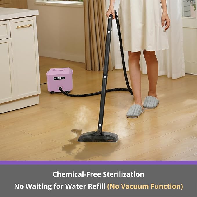 awasky Steam Cleaner: 1650W, Fast 50-Sec Heat-Up-21-Piece Kit Refill Anytime-No Cooling-Detachable Hose Steamer Mop for Home Use Car Bed Furniture Bathroom Tile Grout Floor Cleaning And More Pink