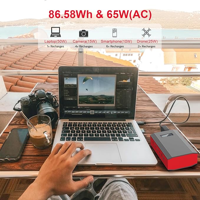 ZeroKor Portable Power Bank with AC Outlet, 65W 110V External Battery Power Pack 23400mAh Portable Laptop Charger Power Source Backup for Outdoor RV Tent Camping Home Smart Device Emergency -Grey Red
