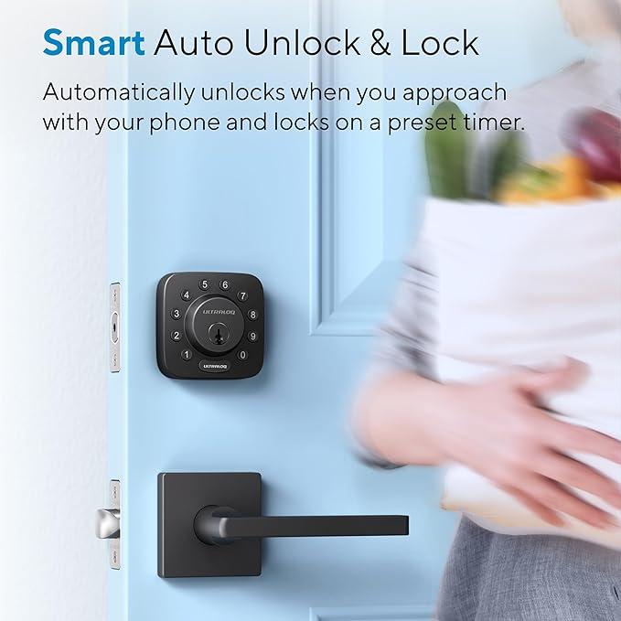 ULTRALOQ U-Bolt Smart Lock, 5-in-1 Keyless Entry Door Lock with App Control, Keypad Deadbolt, Auto Unlock, Auto Lock, Smart Door Lock, Smart Locks for Front Door, ANSI Grade 1, Black