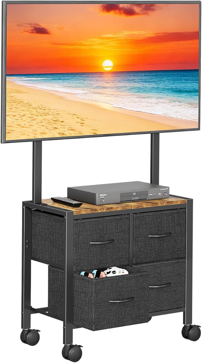JKsmart Mobile TV Cart Rolling TV Stand Holder with 4 Drawers, for 23-60 inch Flat/Curved Screens,Portable Corner Floor TV Stand on Wheels, Holds Up 88Lbs with Shelf, for Living Room Bedroom