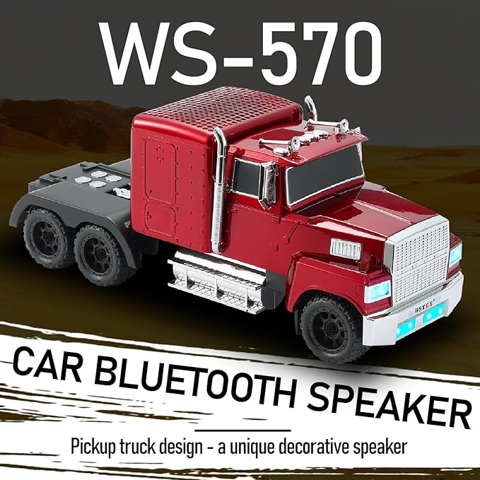 WSTER American Truck Bluetooth Speaker with HD Sound, TWS Pairing, LED Party Light, Operation Panel, Built-in Mic, Portable Car Model Speaker for Parties, Beach, Outdoor Activities (RED)