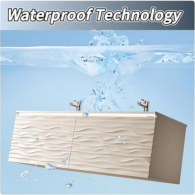 32IN Bathroom Vanity - Smart Defogging Mirror Cabinet | Waterproofing Technology & Wave Shaped Door Panel, Floating Bathroom Vanities with Large Storage Space (Mirror)