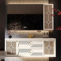 44IN Luxury Floating Bathroom Vanity - Single Sink Bathroom Vanities has Smart Defog Mirror & Slate Countertop | Woven Rattan Perforated Door Panel, LED Lights, 2 Drawers (Style A)