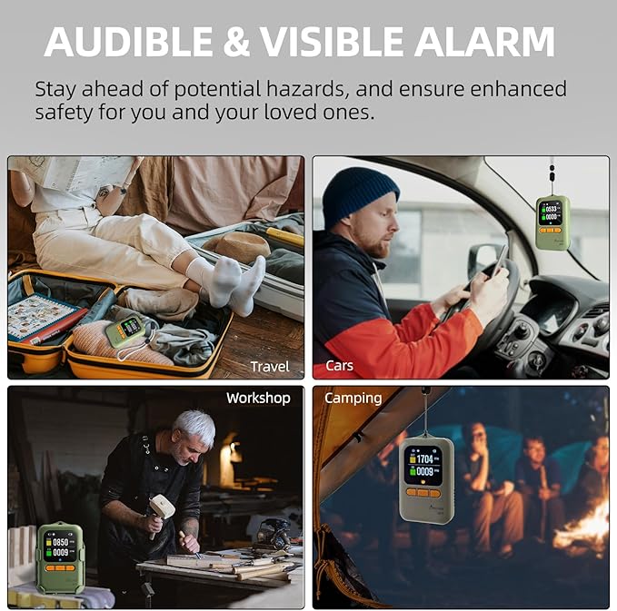 Carbon Monoxide detectors 4-in-1 Portable CO & CO2 Monitor for Travel RV CO Detector Temp/Hum Sensor, Rechargeable Real-Time CO Alarm& CO2 Alarm for Air Safety & Quality (Japan CO Sensor & NDIR)