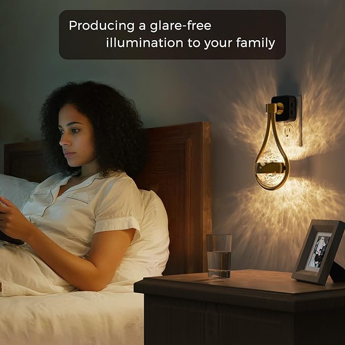 L LOHAS LED Night Lights Plug Into Wall: 2 Pack Star Projector RGB Night Light with 10 Color Change, Dusk to Dawn Sensor, 330°Rotating Globe Night Light for Bedroom, Hallway, Home Decor, Gaming Room