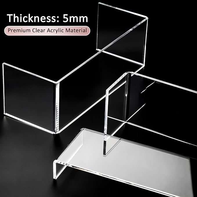 LFTYTUO 1 Set Large Acrylic Clear Display Risers, 3 Sizes 12" Rectangular Showcase Collectibles Display Shelf, 5 mm Thick Desktop Display Stand Holder for Figures, Jewelry, Perfume, Toys