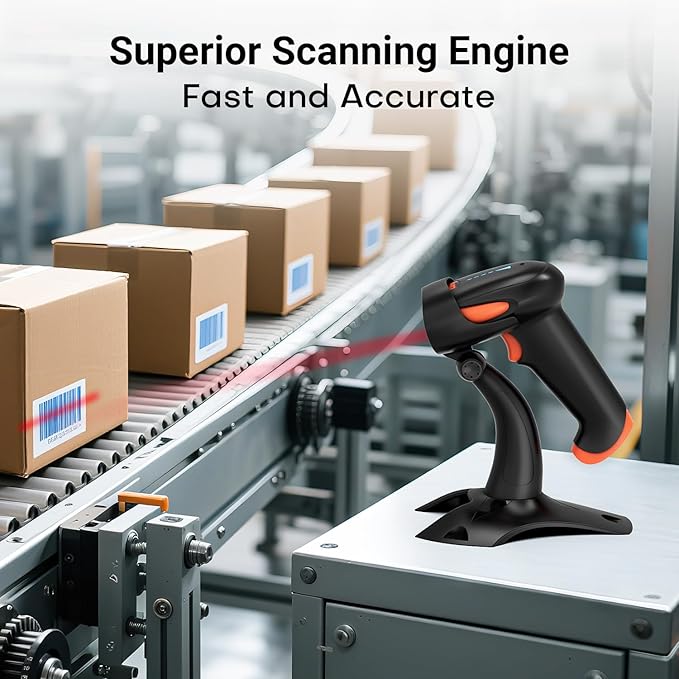 Tera Barcode Scanner Wireless 1D 2D QR with Stand: Battery Level Indicator 3 in 1 Works with Bluetooth 2.4G Wireless USB Wired Handheld Bar Code Reader with Vibration Alert HW0002 Orange