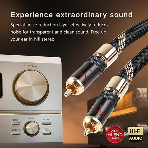 SKW Audiophiles Subwoofer Lock RCA Cable RCA to RCA Multiple Shield with Ultra-high Purity Copper Digital Coaxial Cable for HiFi Systems 4.9ft/1.5m