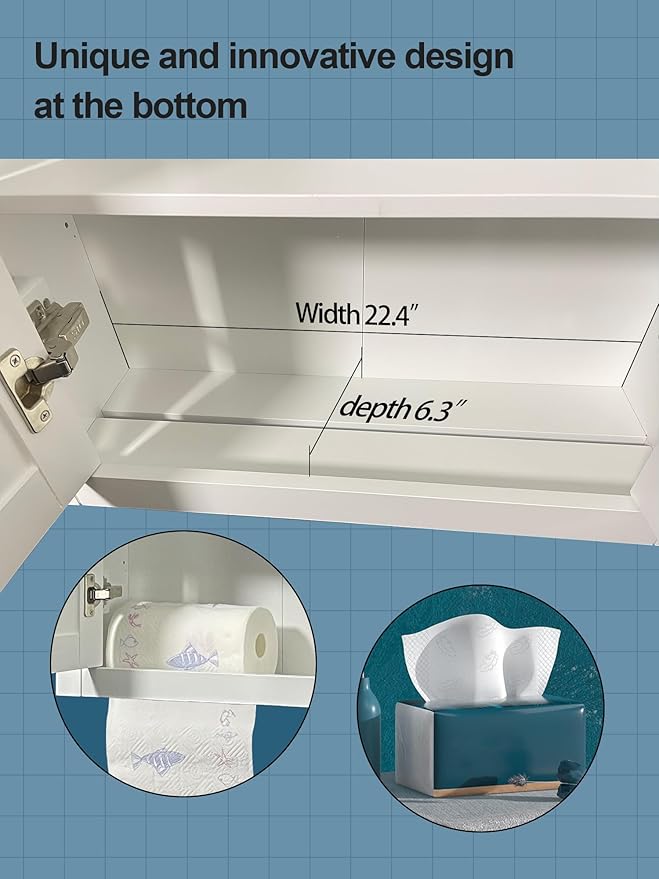 Wall Mount Cabinets Bathroom Wall Cabinet Buffering Hinge,22"x28" inch Over Toilet Storage Cabinet and Adjustable Shelves, Can Hold Toilet Paper and roll Paper Medicine Cabinet