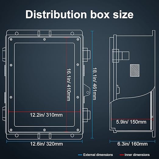 Namunanee Outdoor Electrical Junction Box, ABS Water Resistant Enclosure with Internal Mounting Panel & Hinged Cover (18.1" H* 12.6" L* 6.3" W)