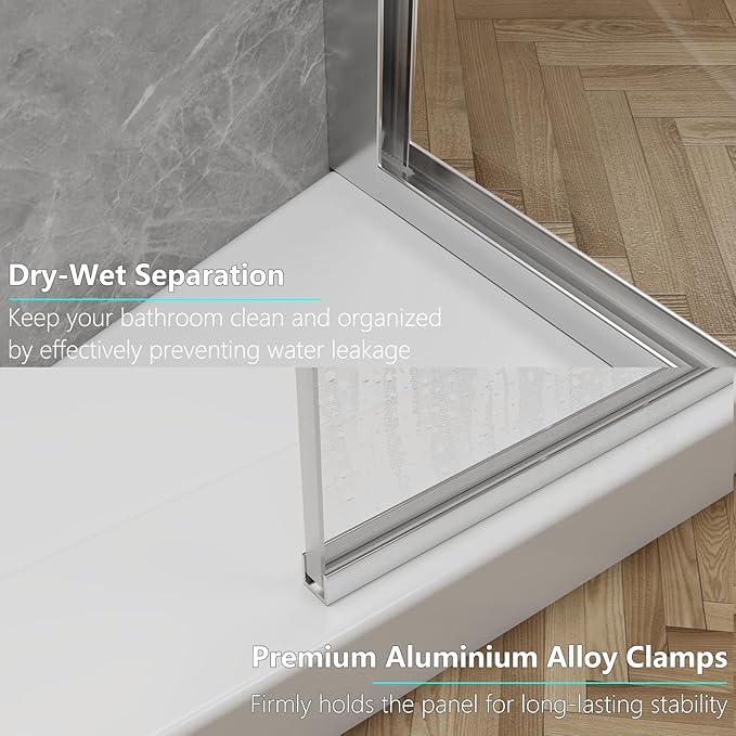 Shower Screen,32" W * 76" H Single Shower Glass Panel, 3/8"(10mm) Tempered Glass, Shower Wall Panels, Fix Shower Glass Screen for Bathroom - Bright Chrome