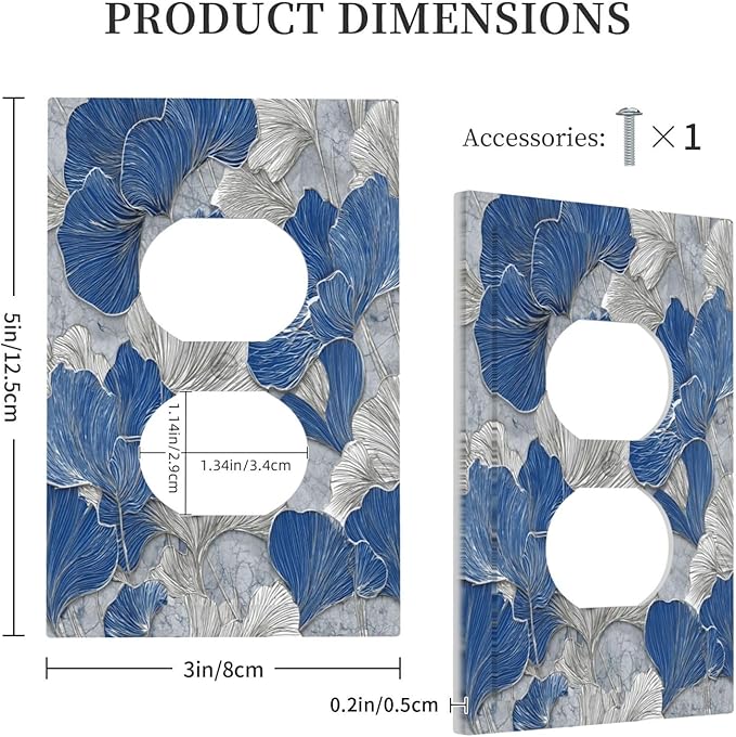 Bvtewkhz Abstract Blue Marble Plant Leaves Duplex Outlet Decorative Light Switch Covers Electrical Faceplate Switch Plates for Bathroom Kitchen Home