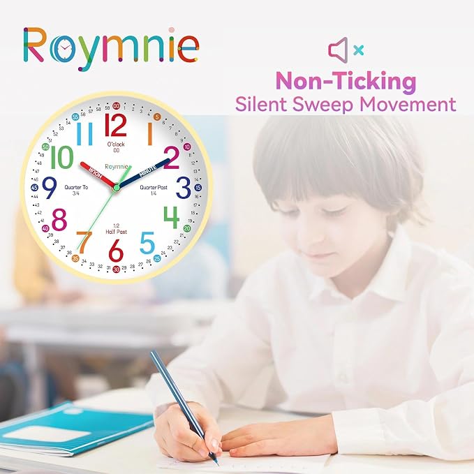 Roymnie Wall Clock 8 Inch for Kids Learning to Tell Time Easily Non Ticking - Image 4